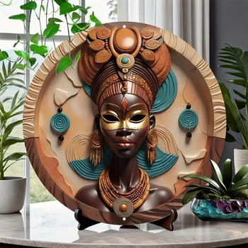 African Tribe Mask Aluminum Wall Art - 8X8 Inch Circular Decor For Living Room, Bedroom,vintage, Bathroom, Garage & Coffee Shops
