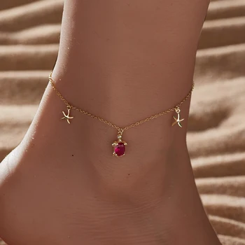 Bohemian Style S925 Sterling Silver Turtle Starfish Pendant Ankle Chain for Girls Trendy Fashion Foot Jewelry