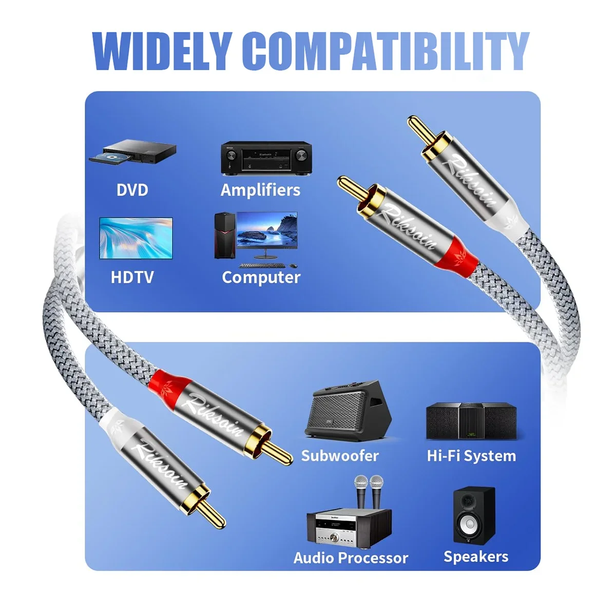 RCA 케이블 2-RCA 남성-2-RCA 남성 서브우퍼 오디오 케이블 HDTV 홈 시어터 콘솔 DVD 플레이어 등을 위한 Aux 스테레오 오디오 코드