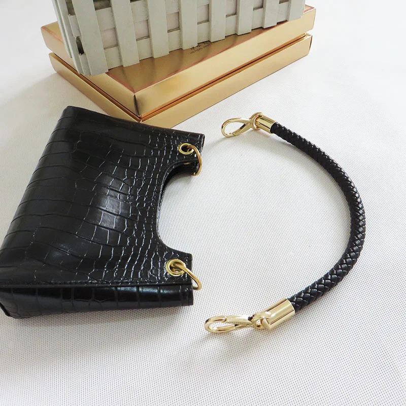 2/5pcs PU Leather Black Braided Rope Handles for Handbag Shoulder Bag Strap Handmade Bag DIY Accessories gold Metal Hook Buckle
