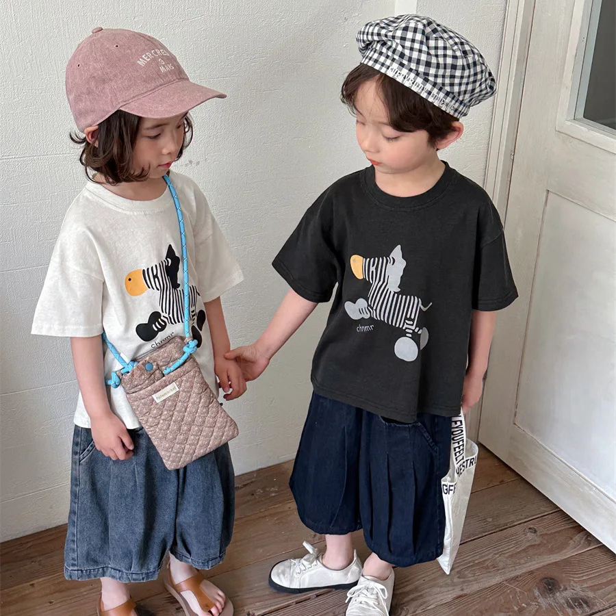 

2-7 Year Ins New Summer Little Boy 2PCS Clothes Set Cartoon Zebra Print Versatile T Shirt Patchwork Shorts Suit Baby Boy Outfits