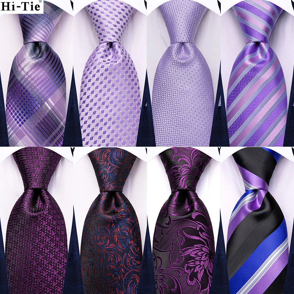 Hi-Tie Purple Solid Elegant Men Tie Sage Green Silk Necktie For Men Hanky Cufflink Wedding Party Business Fashion Brand Designer