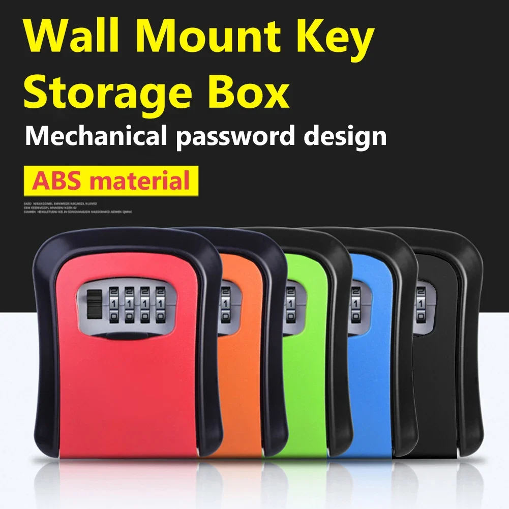 Wall Mount Key Lock Box 4 Digit Password Code Security Lock No Key Home Office Safe Secret Storage Box Organizer