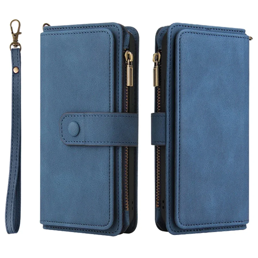 Multi 15-Card Zipper Leather Wallet Case
