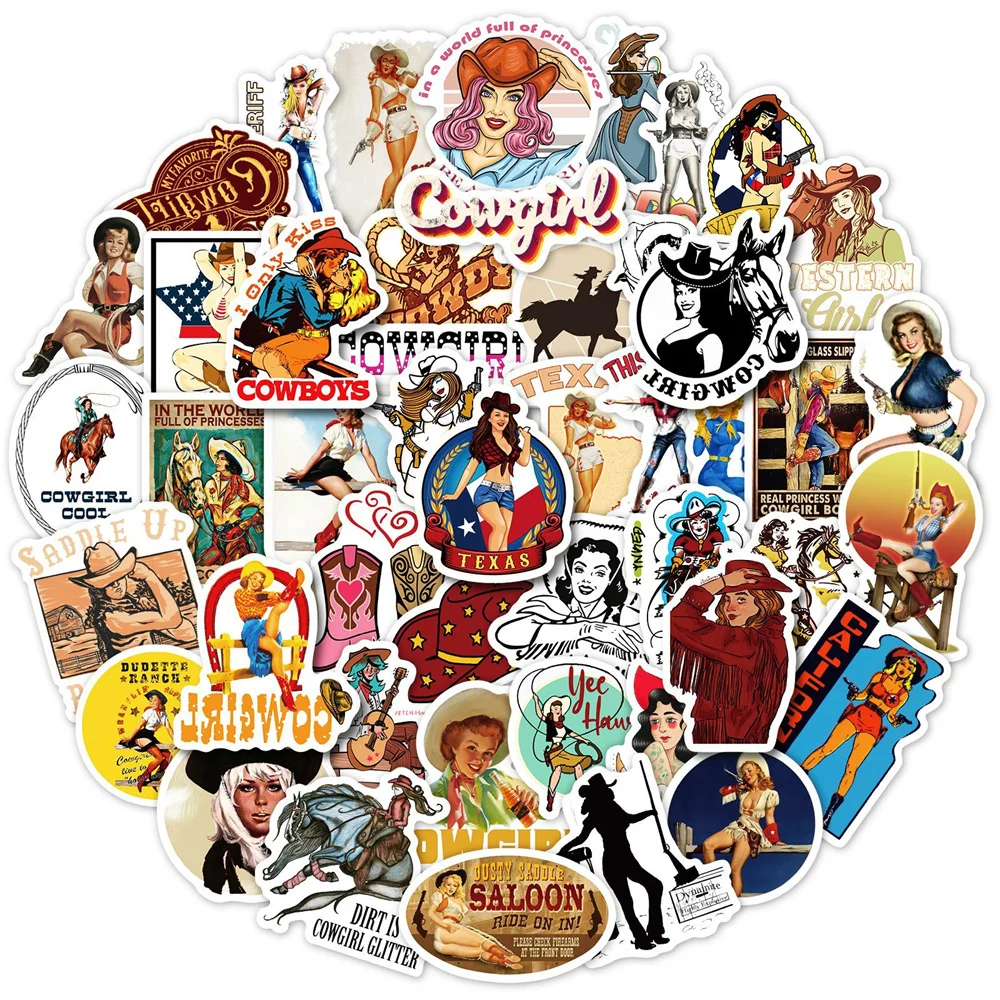 

10/30/50PCS Western Elements Serie Sexy Cowgirl Sticker for Luggage Laptop IPad Gift Motorcycle Skateboard Car Sticker Wholesale