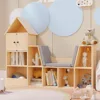 56.9" Wooden Kids Bookshelf with Reading Nook, Kids Bookcase with Detachable Cushions,Toy Storage Organizer with 9 Cubes 1
