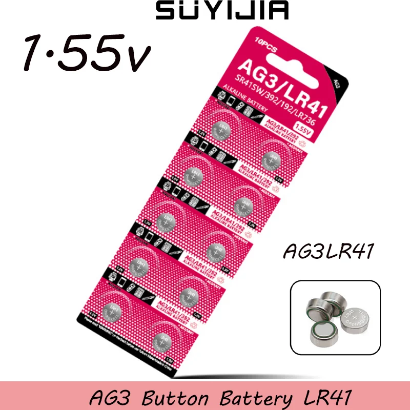 Nuova Batteria Alcalina Moneta Ag3 1.55V Batterie A Bottone Lr41 Sr41 192 Cx41 392 L736 384 Sr41Sw Calcolatrici Orologio Catena