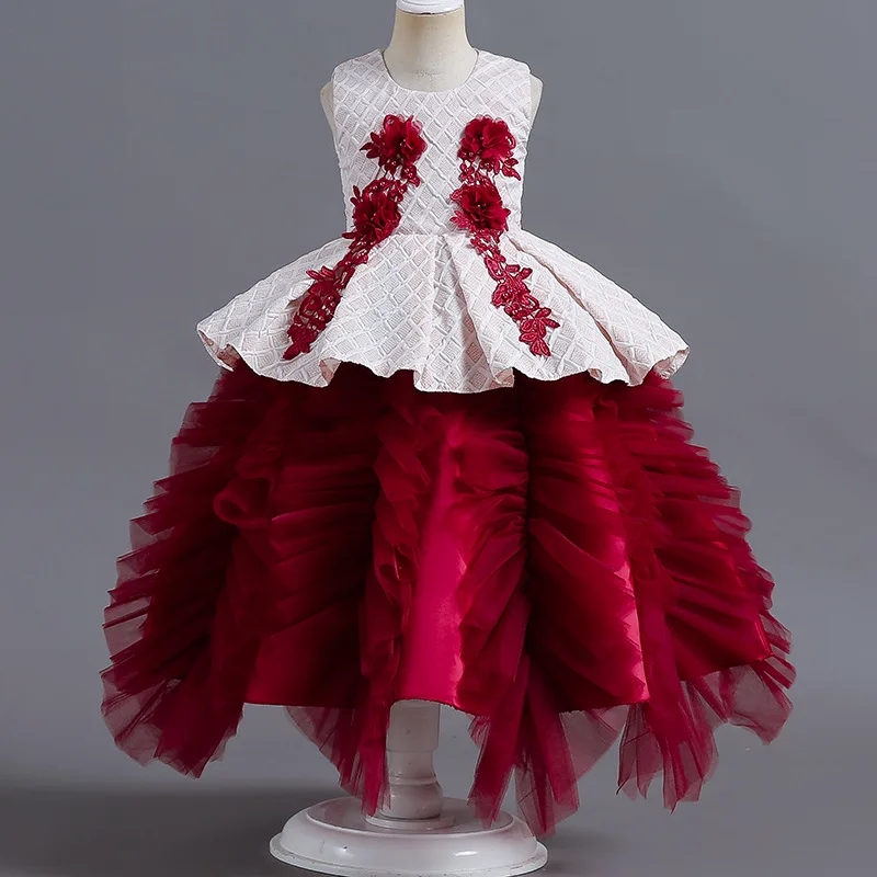 

4-12 year old flower girl elegant western-style banquet dress sleeveless princess dress new lace girl embroidered holiday dress
