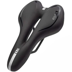 Silicone Gel-Padded PU Leather Shockproof Bike Saddle Cushion (Black)