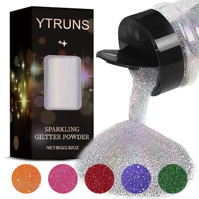 Laser Glitter Powder, 80g, 6 Colors, for Nail Art, Crafts, Candle Making, DIY Projects, Fine Glitter for Precise Designs