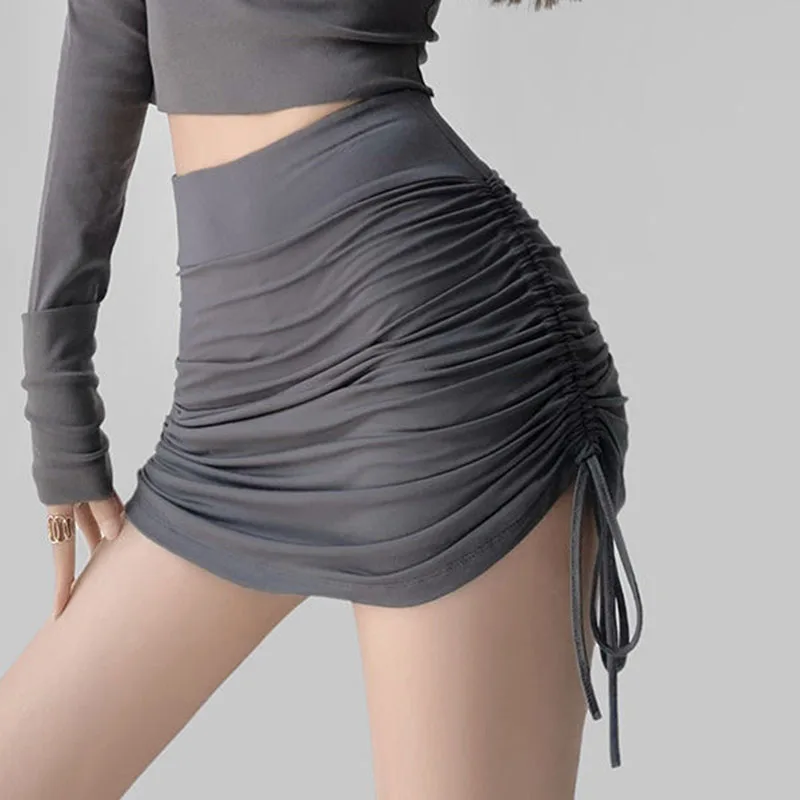 ZOCI Women Summer Mini Skirts Drawstring Sexy High Waist Wrapped Hip Skirt Female Wild Solid Folds Slim Elastic Shorts Skirts 4