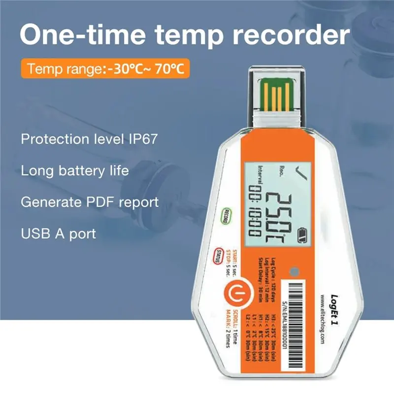 Loget1 USB 온도 데이터 로거 일회용 데이터 로거 -30 ℃ -70 ℃ 콜드체인 창고용 온도 모니터링 PDF 기록기