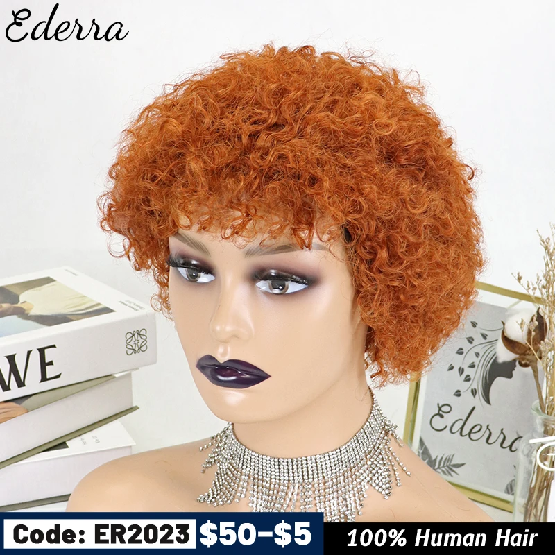 

Short Curly Hair Wigs Pixie Cut Remy Brazilian Human Hair Wigs For Black Women 180% Density Machine Made Afro Kinky Curly Wig