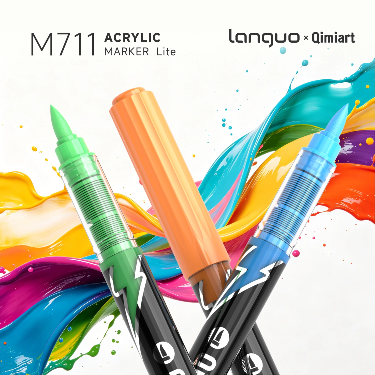 블루 프루트 × 키미아트 M711 소프트팁 다이렉트 리퀴드 아크릴 마커, 24/36/60가지 색상으로 제공, 0.0mm의 제어 가능한 선 굵기의 탄성 소프트 팁 7-5mm, 부드러운 잉크 출력을 위한 내장형