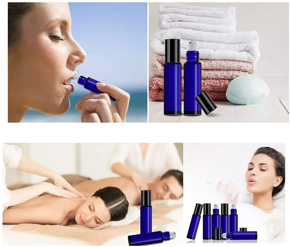 25pcs 10ml Cobalt Blue Glass Roller Bottles Empty Refillable Essential Oil Glass Roller Bottle with Stainless Steel Balls