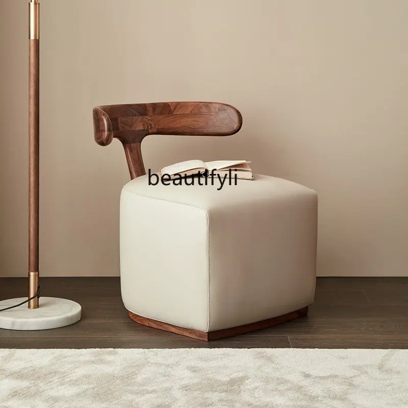 

zq Black Walnut Personality Creative Solid Wood Couch Casual Chair Soft Cushion Genuine Leather Italian Chair Nordic