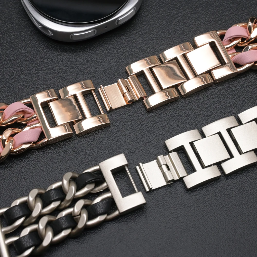 Luxury Stainless Steel and Leather Bracelet Wristband - Premium Metal Strap