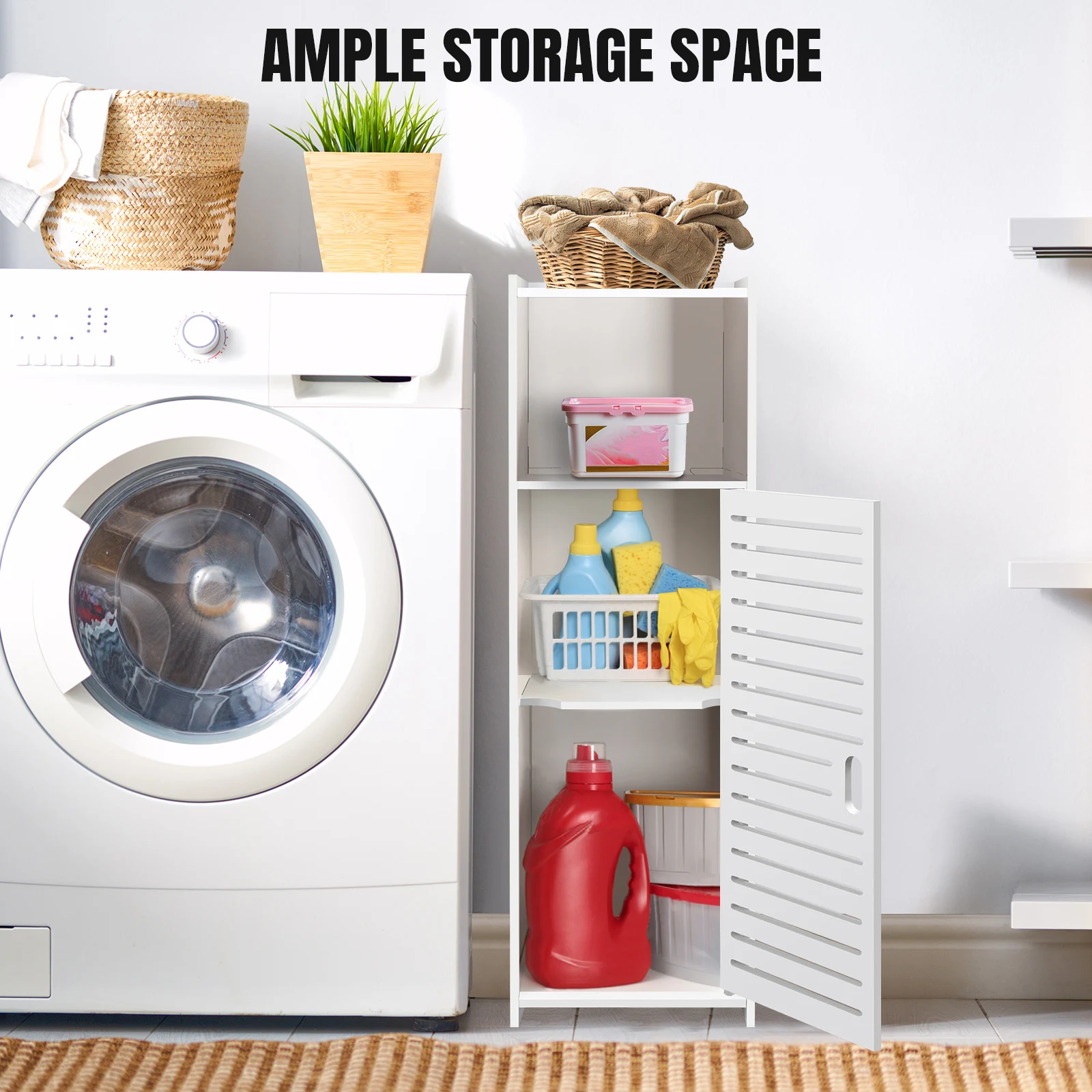 Narrow 3-Tier Storage Cabinet with Door - Space-Saving Bathroom Shelf Organizer for Kitchen, Living Room, Hallway: 3 - 5 Days Free Delivery Only UK