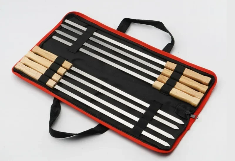 Description Picture 6 of item6/8pcs Kabab Koobideh Skewers 17 Inch Stainless Steel Grilling BBQ Skewer Reusable Barbecue Skewers Flat Stick with Wood Handle