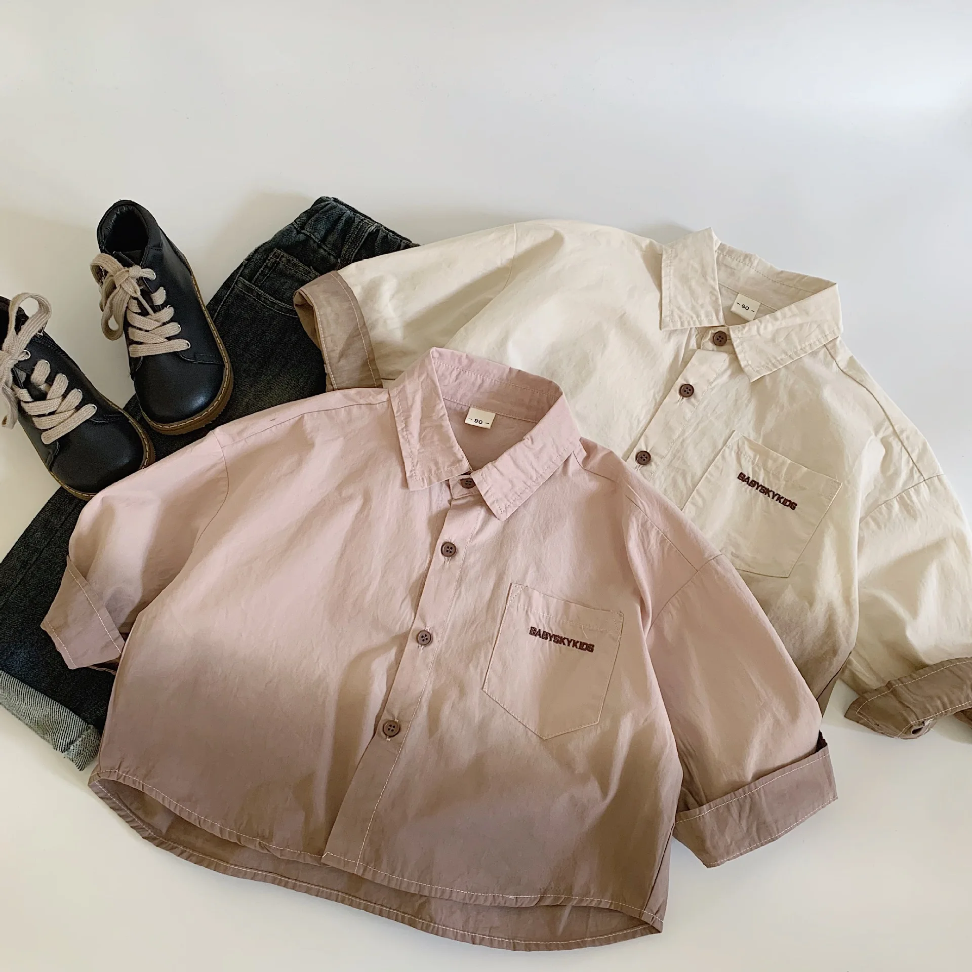 Children Clothes Kids Shirt Autumn New Fashionable Boys Cotton Lapel Dyed Shirt Long Sleeve Handsome Simple Casual Kids Top