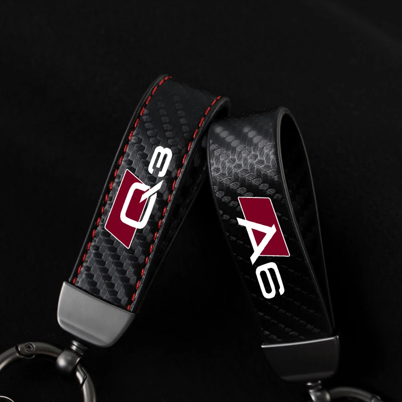 Autó keychain Lópatkó Övcsat ékszer számára audi A3 V–2 A5 A6 A7 A8 Q3 Q5 Q7 Q8 Szénrúd Izomrost bőrből keychain kocsi kiegészítők