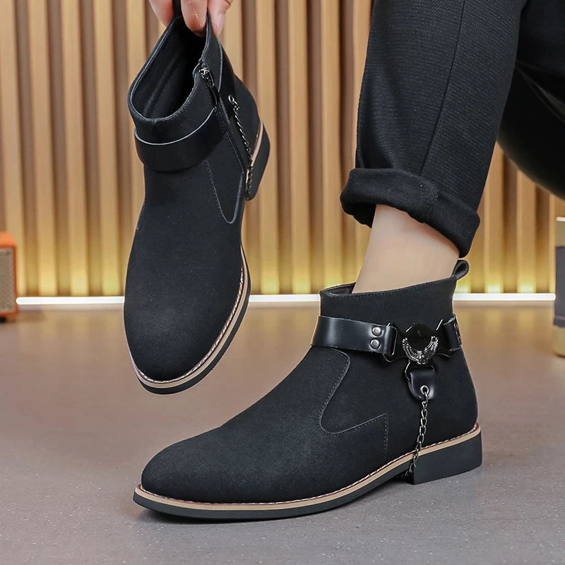 Men's Retro Classical Chelsea Boots Suede Leather Men Fashion Side Zipper Ankle Boots Casual Short Boots Handmade High-Top Shoes