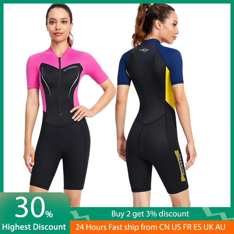 Combinaison Néoprène 1,5 Mm Femme – Manches Courtes, Fendue, Pour Surf, Plongée, Sports Nautiques