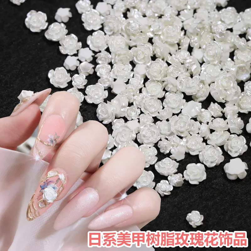 50pcs Cute New Resin Mini 3D White Plated Rose Nail Rhinestones Gems Glitter Nail Art Jewelry Manicure Nail Art Decorations 2