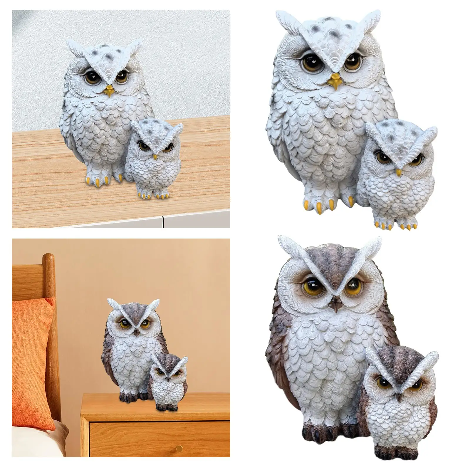 Owl Statue Animal Bird Sculpture Miniature Decorative Ornament Resin Figurine Garden Decoration for Backyard Patio Flowerpot