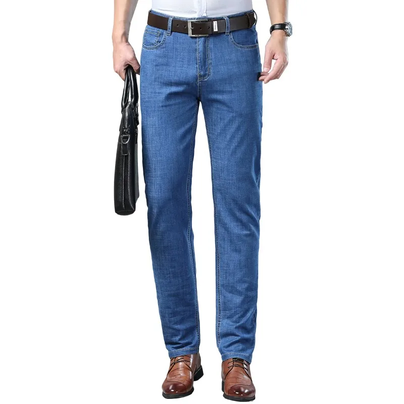 Summer Thin Denim Jeans Men's Straight Business Classic Design Cotton Casual Stretch Comfortable Male Trousers 6