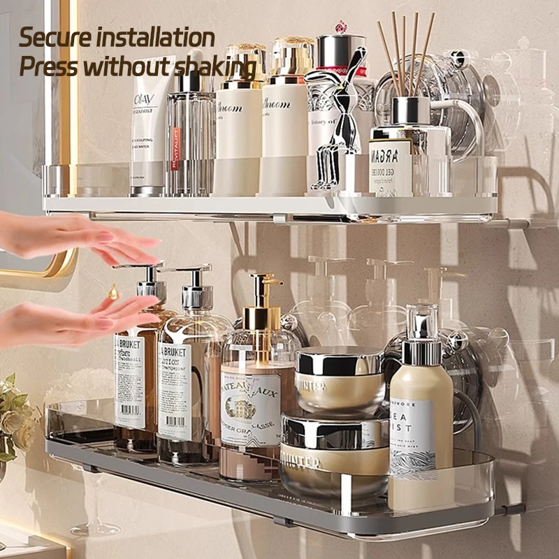 Bathroom Storage Rack Iron Strong Suction Cup No Drilling Wall Mounted Toilet Storage Rack Kitchen Storage Rack Household 4