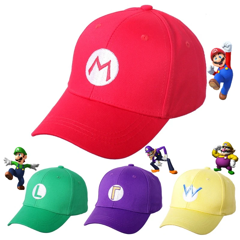 Super Marios Bros Berretti Da Baseball Cosplay Anime Figure Wario Waluigi Luigi Ricamo Cappelli Da Sole Regolabile Cartoon Kids Hip Hop Hat