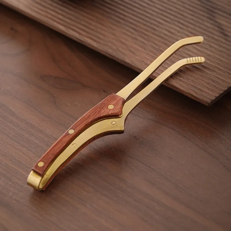 Copper Wood Integrated Tea Clamp Heat Resistant Tea Clamp Cup Washing Clip Metal Tweezers Kung Fu Accessories Clips