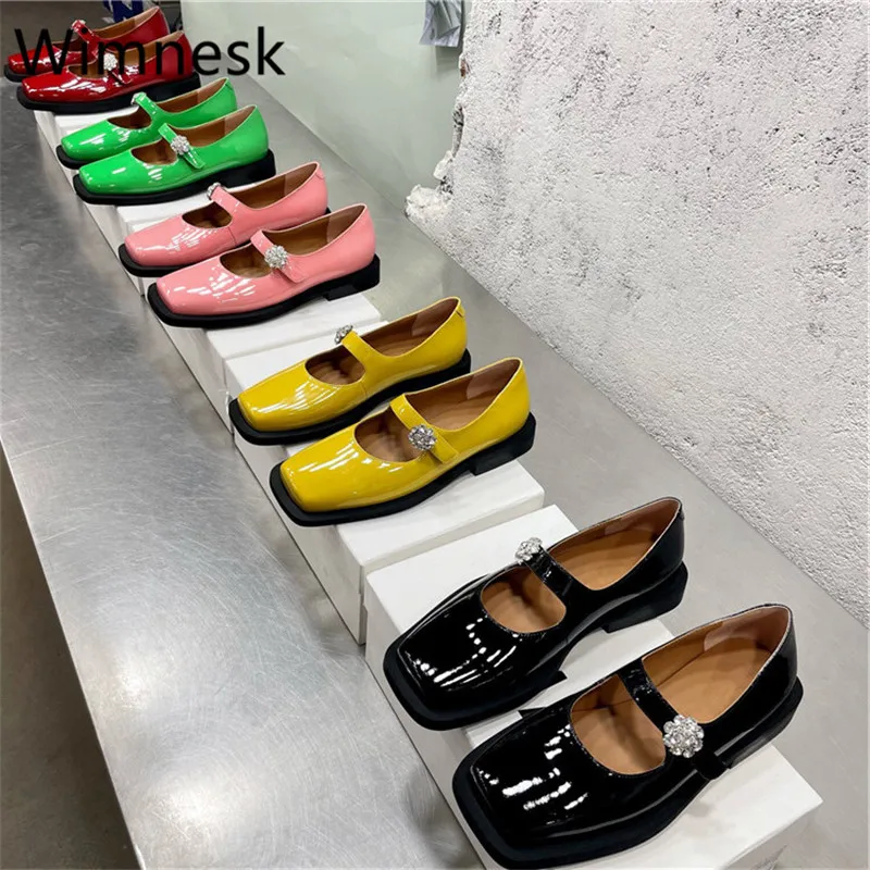 

Spring New Square Toe One Line Strap Mary Janes Single Shoes Women Genuine Leather Thick Sole Casual Leather Shoes Women 2023