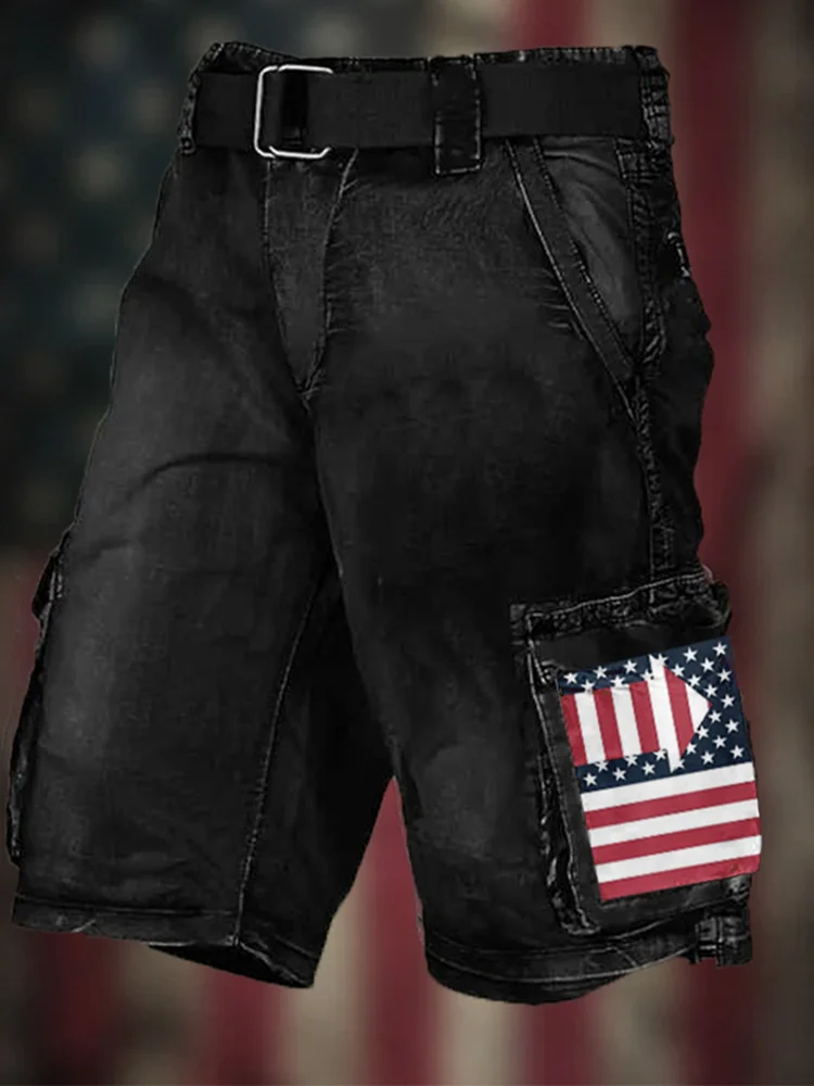 Summer Men's Cargo Shorts Vintage Lndependence Day Flag Cargo Pants Stylish And Comfortable Casual 3d Printed Men's Shorts