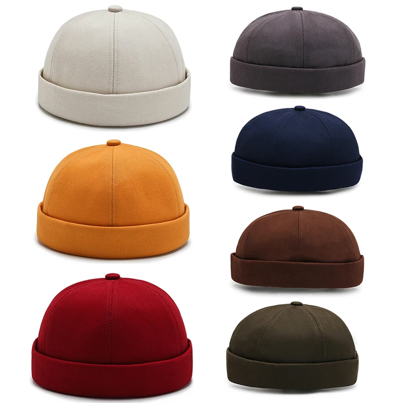 

Solid Color Men's Summer Cotton Brimless Skullies Cap Vintage Street Portable Docker Hats Multipurpose Beanie Hat Hip Hop Hats