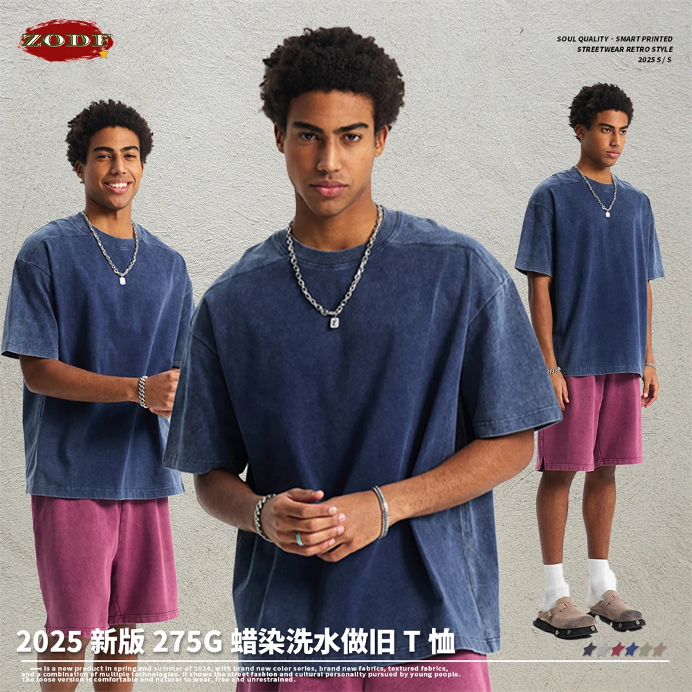 ZODF Vintage 2025 Men Batik Washed 100% Cotton T-Shirts Unisex Oversized Summer Distressed 275gsm T Shirt Brand Clothes HY1040 3