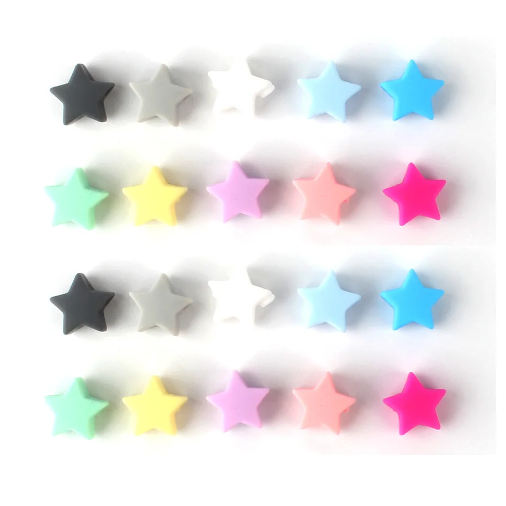 10Pcs Mini Heart Star Silicone Beads Baby Teething Beads Pacifier Chain Food Grade Nuring Teether Necklace Accessories Diy