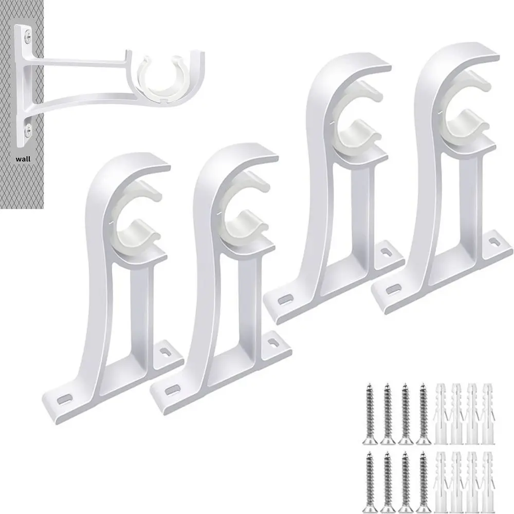 Single Hang Curtain Rod Holder Aluminum Alloy with Screws Roman Rod Bracket Heavy Duty Curtain Fixing Clip Hook