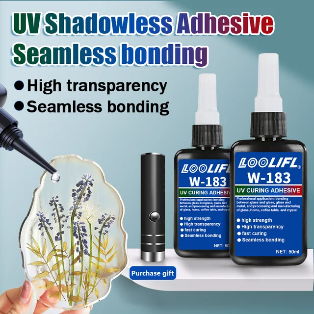 LOOLIFL ใหม่ W-183 Strong 50ml UV กาวบ่มกาว UV Curing แก้วคริสตัลและโลหะ ABS Bonding เชื่อม UV curing โคมไฟ 1