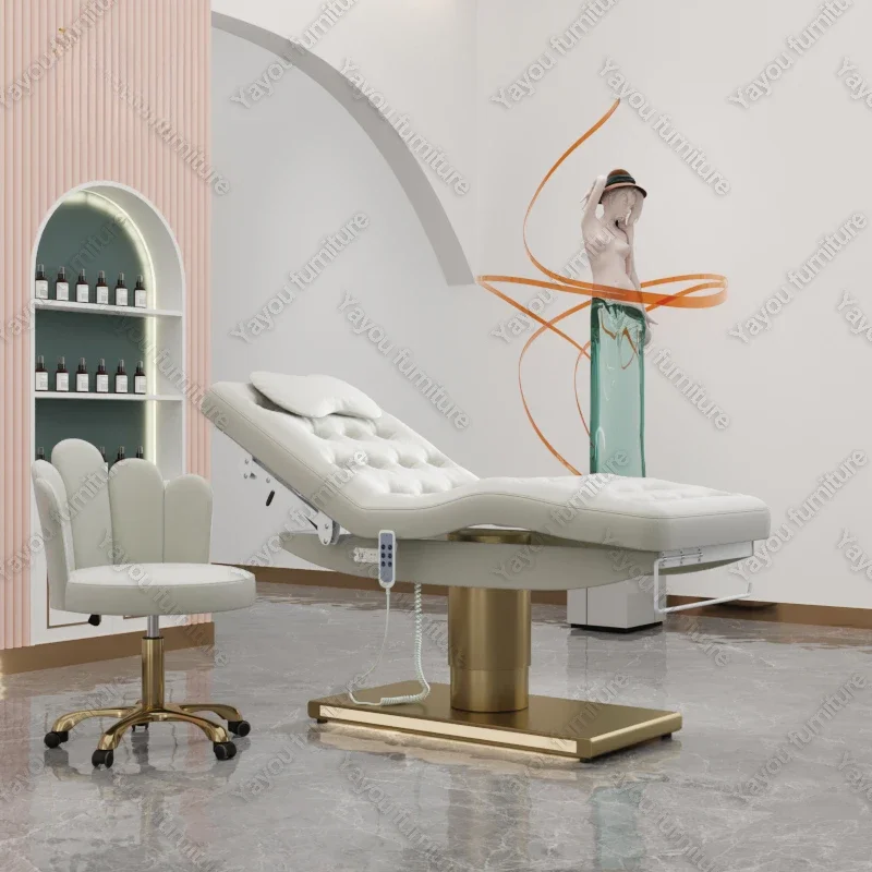 Modern Salon Led Grey Salon Bed 4 Motors Electric Gold Stainless Steel Facial Spa Beauty Bed Massage Tables For Sale hot selling white beauty furniture facial eyelash bed three motors electric massage table for spa