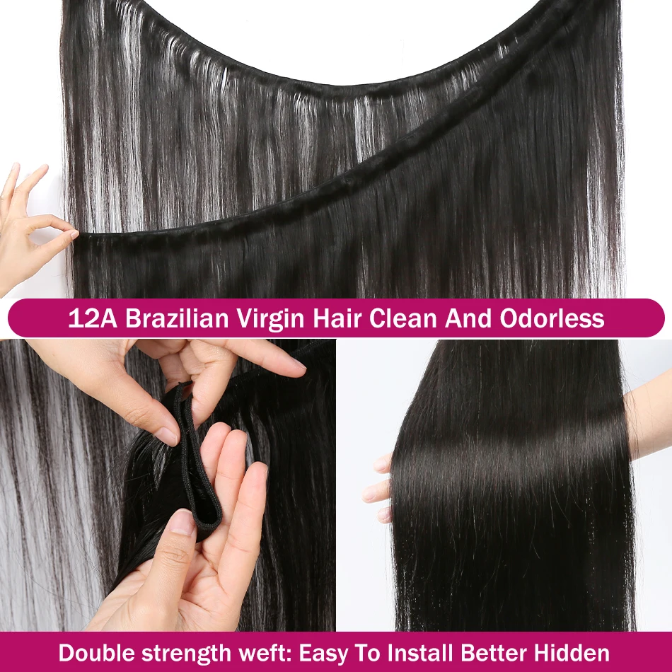 Straight Human Hair Bundles Brazilian Weave Human Hair Bundles 40 50 Inch Bundles Human Hair Remy Hair Extensions tissage 3