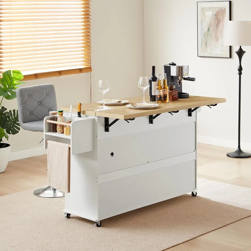 60 "Kitchen island with power outlets and fallen leaves, kitchen rolling island with spice rack and towel rack 5