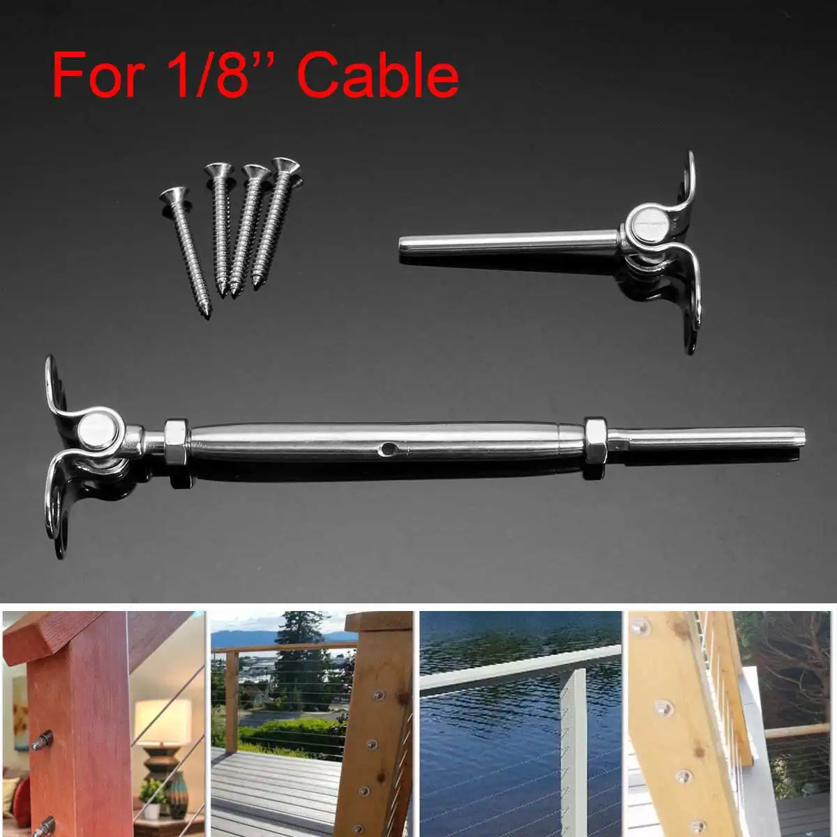 Stainless Steel Deck Toggle Tensioners, Cable Railing System, Screws, 1/8 ", T316, 6Pcs Set