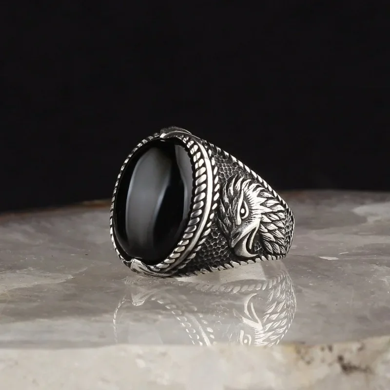 European-and-American-Hip-Hop-Punk-Nostalgic-Accessories-Black-Gemstone ...