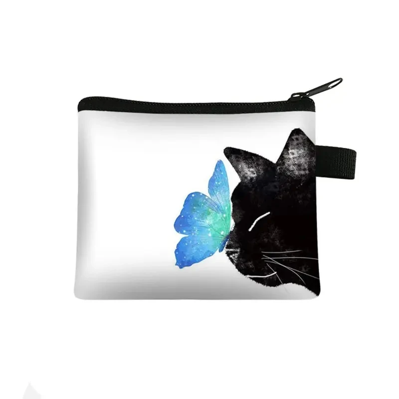 Designer Black Cat Print Mini Wallet - Cute Coin Purse & Portable ID Card Holder