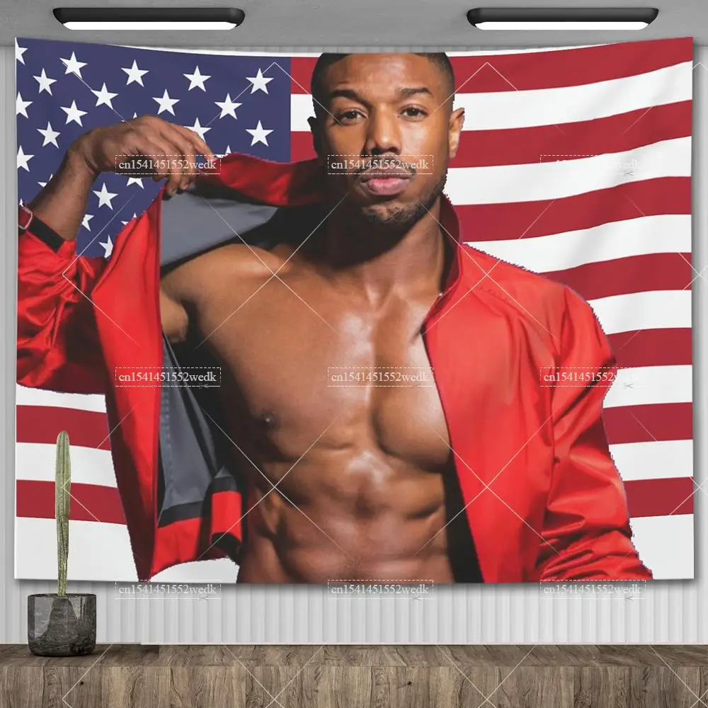 Michael B.jordan Flag Banner Posters Funny American Wall Hanging Meme Tapestry Aesthetic Bedroom Decoration Print Tapestries