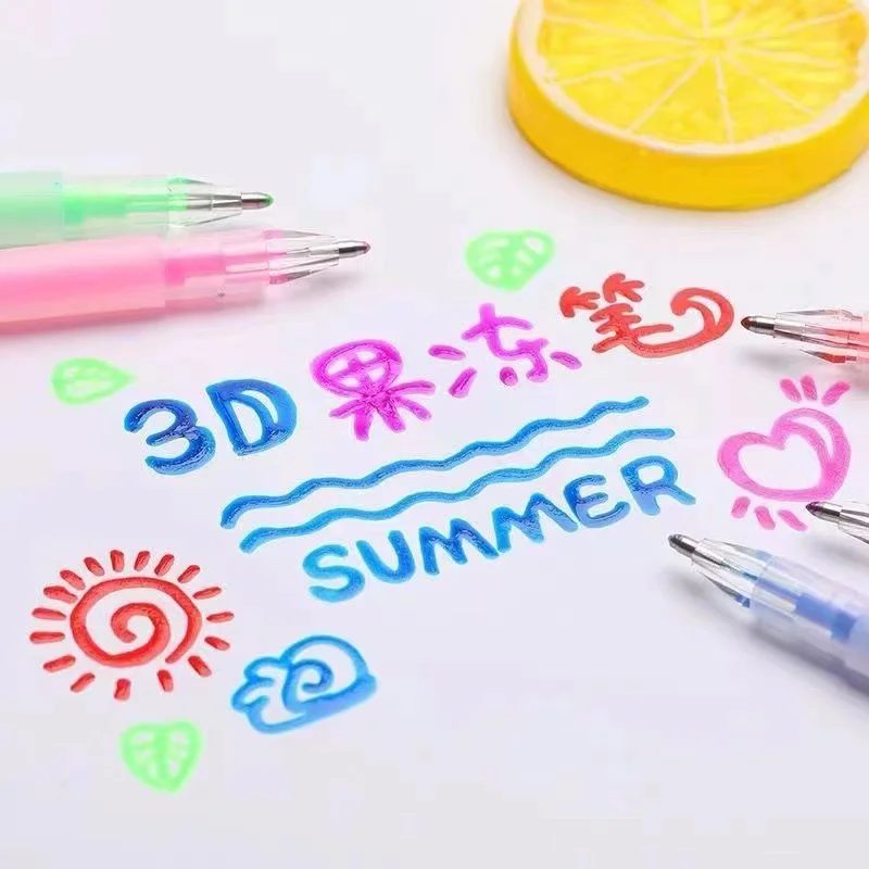  RJDJ 3D Jelly Pen, 6/12 Colors Candy Color Gel Ink Pen, 3D  Glossy Jelly Pens, 3D Colorful Jelly Pen Set, Colored Gel Pen Marker Ink  Pens for DIY Painting Drawing Coloring (