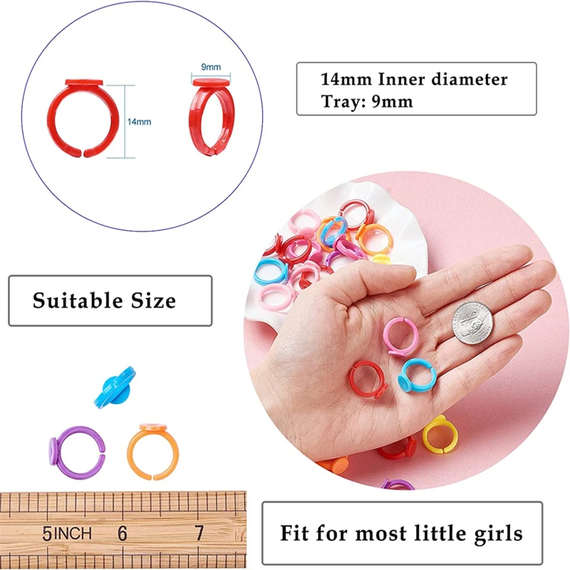 50/100 stücke 8mm Kunststoff verstellbare Fingerring Einstellungen Rohlinge Basis Lünette Tablett für DIY Makramee Schmuck Herstellung Zubehör Material – Detail 4