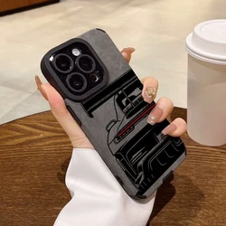 Sleek Faux Leather Sports Car Phone Case Cover for iPhone 15 Plus (C)